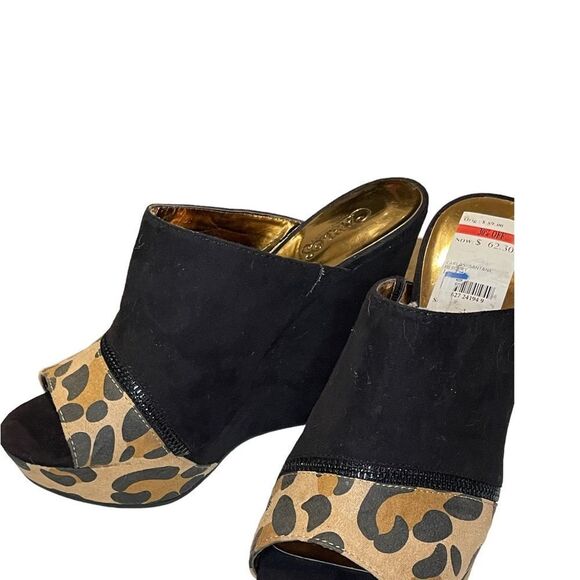 NWT Carlos by Carlos Santana Black and Leopard Print Wedges Size 8 - Picture 4 of 9
